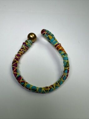 Handmade Multicolor Fabric-Wrapped Cuff Bracelet with Gold Accent